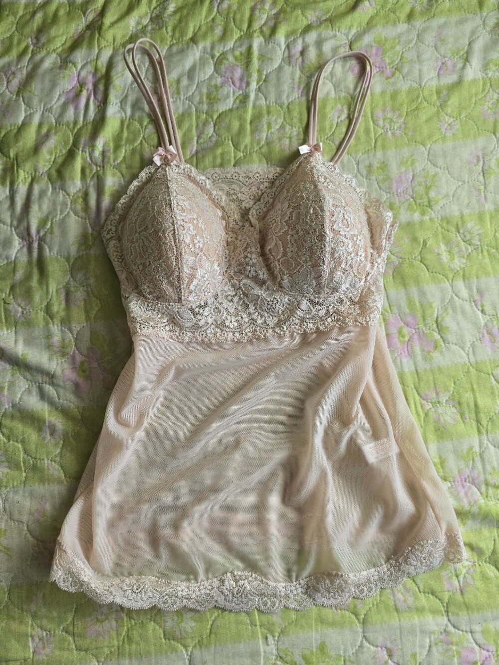 SSorosate Pink Lace Mesh Slip Camisole Bra Top Made in Korea Fits US Small